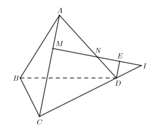 Cho tứ diện \(ABCD\). Trên cạnh \(AC,AD\) l (ảnh 1)