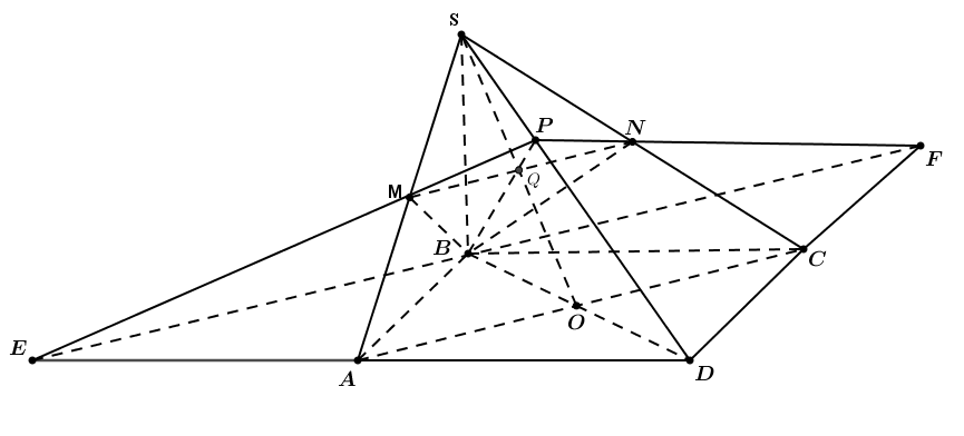 Từ \[\left( 1 \right)\] và \[\left( 2 \right)\] suy ra \(B,E,F\)thẳng hàng. (ảnh 1)