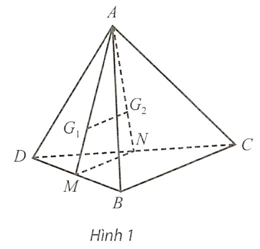 Cho tứ diện \(ABCD\). Gọi \({G_1}\) và \({G_2}\) lần lượt là trọng tâm của hai tam giác \(ABD\) và \(ACD\). Chứng minh \({G_1}{G_2}\) song song với các mặt phẳng \((ABC)\) và \((BCD)\). (ảnh 1)