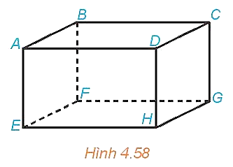 Cho hình hộp \(ABCD.EFGH(H.4.58)\).    Xác định hình chiếu của điểm \(A\) trên mặt phẳng \((CDHG)\) theo phương \(BC\) và theo phương \(BG\). (ảnh 1)