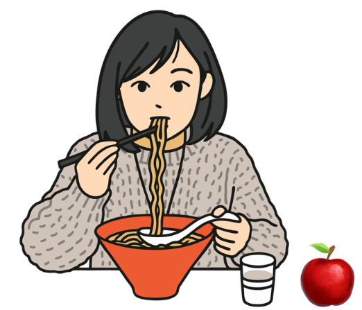Look and choose the correct answer.  The girl is having ________ today.  A. noodles B. bananas C. chicken (ảnh 1)