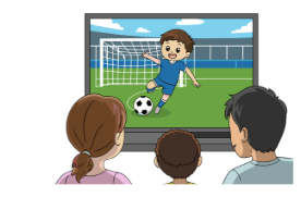 Look and choose the correct answer.  They are watching a _________ match.  A. running B. jumping C. football (ảnh 1)