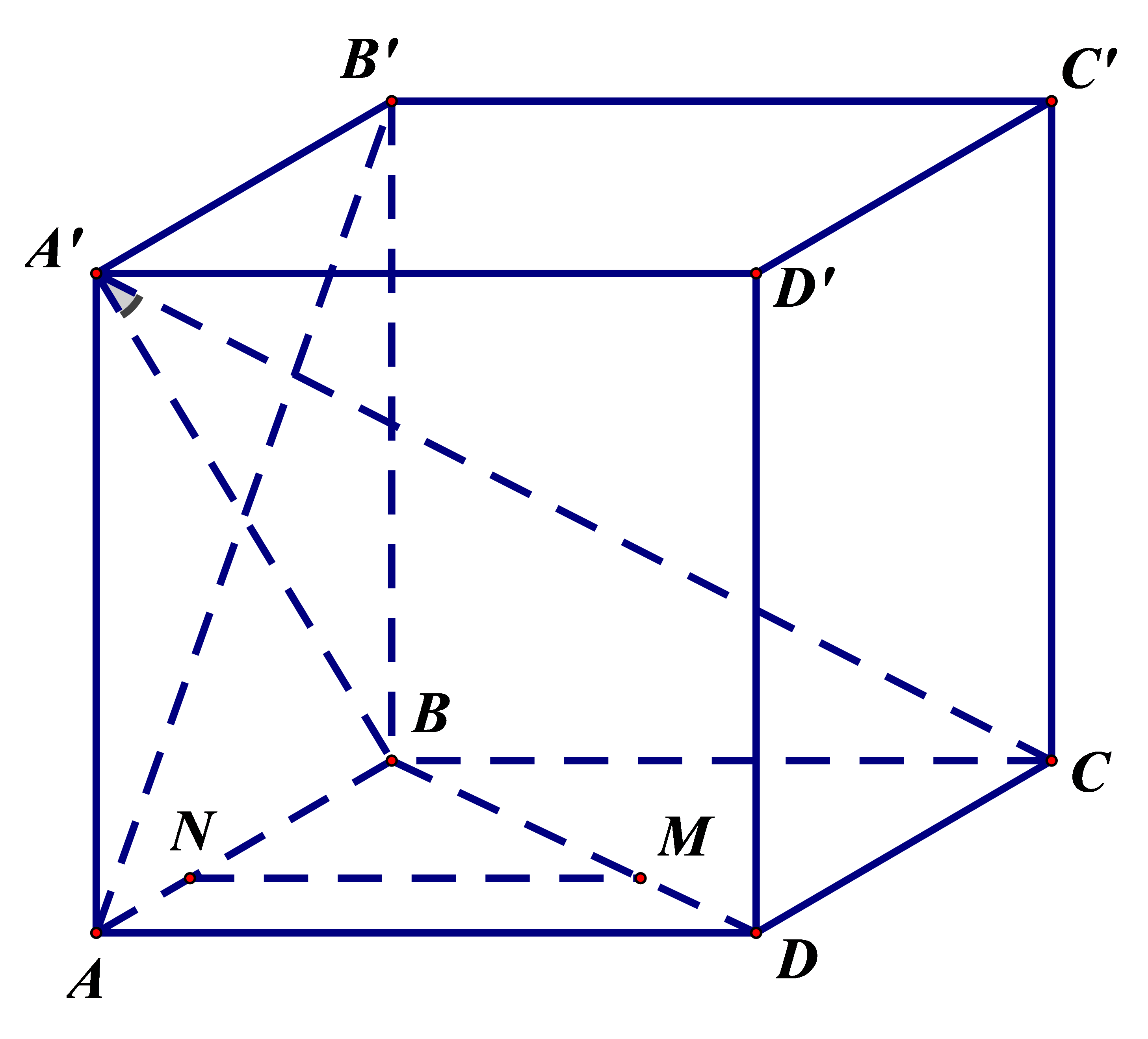 Cho hình hộp chữ nhật ABCD.A'B'C'D' có \[AB (ảnh 1)