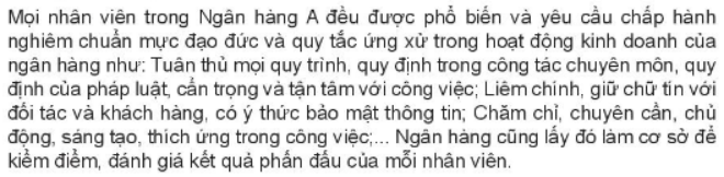 1/ Theo em, những chuẩn mực đạo đức trong hoạt động kinh doanh của nhân viên ngân hàng thể hiện những phẩm chất đạo đức cơ bản như thế nào?  2/ Những quy định này có tác dụng thế nào đối với các chủ thể trong kinh doanh? (ảnh 1)