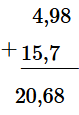 Tính 4,98 + 15,7 adghj (ảnh 1)