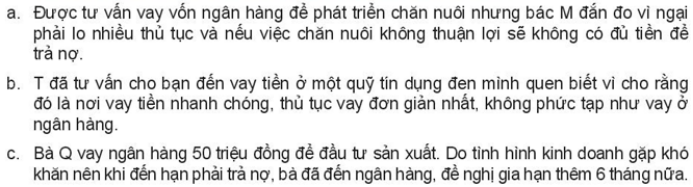 Em hãy cho biết các nhân vật trong các tình huống sau đây nhận thức về vai trò và đặc điểm của tín dụng đúng hay sai. Vì sao? (ảnh 1)