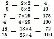 Chuyển các phân số sau thành phân số thập phân (theo mẫu): 2/5; 7/4; 18/25 (ảnh 1)