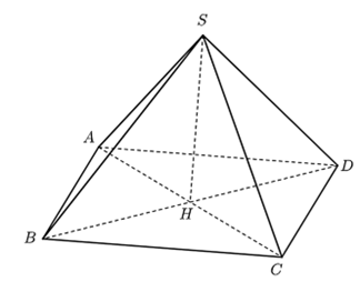 Cho hình chóp tứ giác đều  S . A B C D  như hình vẽ trên.  Picture 1  Khi đó,  S H  được gọi là (ảnh 1)