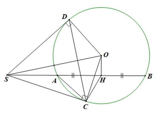 Cho đường tròn (O;R) với dây cung (AB) không đi qua tâm. Lấy (S) là một điểm bất kì trên tia đối của  tia  (ảnh 1)