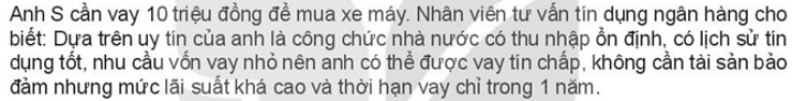1. Vì sao ngân hàng chấp nhận cho anh S vay tiền mà không cần tài sản bảo đảm?  2. Anh S có trách nhiệm gì khi vay tín chấp ở ngân hàng? (ảnh 1)