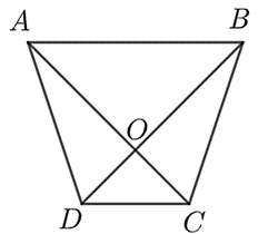Cho hình thang cân ABCD có AB song song với CD. (ảnh 1)