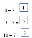 Kéo thả số thích hợp để điền vào ô trống:  8 – 7 =  (ảnh 2)