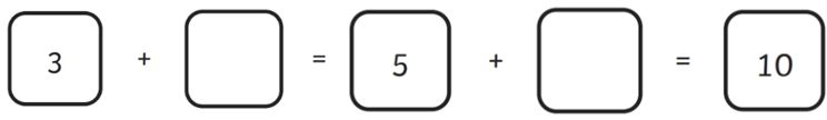 Em hãy khoanh vào đáp án đúng: 3 + = 5 + = 10 (ảnh 1)