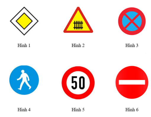 Cho các biển báo dưới đây:   	a) Hình 1 là hình có trục đối xứng. 	b) Hình 6 là hình có tâm đối xứng. 	c) Hình 4 là hình không có trục đối xứng và không có tâm đối xứng. 	d) Chỉ có 1 hình là hình vừa có trục đối xứng vừa có tâm đối xứng. (ảnh 1)