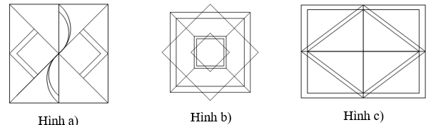 Hình trang trí nào dưới đây là hình có trục đối xứng?   Hình a)	  Hình b)	  Hình c) 	A. Hình a), Hình b).		B. Hình a), Hình b), Hình c).	 	C. Hình a), Hình c)		D. Hình b), Hình c).  (ảnh 1)