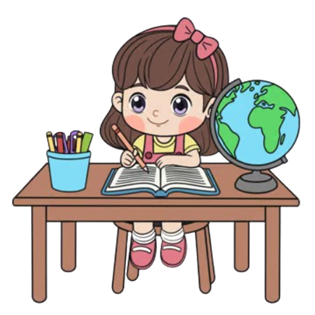 A cartoon of a child sitting at a desk writing on a book

AI-generated content may be incorrect.