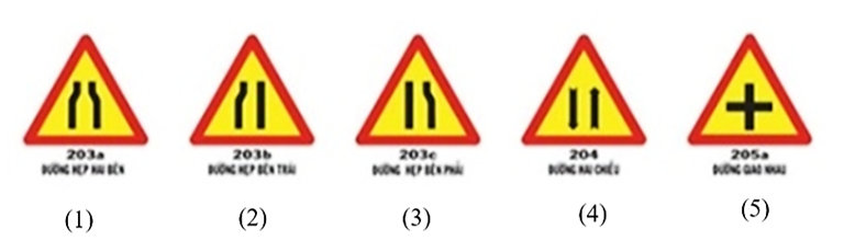 Cho các hình ảnh của biến báo giao thông như sau:   Hỏi có bao nhiêu biến báo không có tính đối xứng? (ảnh 1)