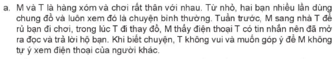 Nếu là T, trong trường hợp này, anh/chị sẽ làm gì để M hiểu và tôn trọng quyền được bảo mật điện thoại của công dân? (ảnh 1)