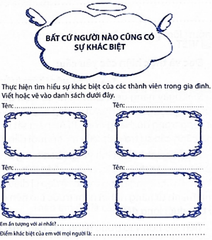 Em hãy vẽ hoặc viết về sự khác biệt của các thành viên vào phiếu bên. (ảnh 1)
