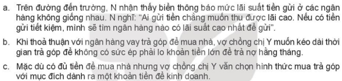Em hãy đưa ra lời khuyên cho các nhân vật trong những trường hợp sử dụng dịch vụ tín dụng sau: (ảnh 1)