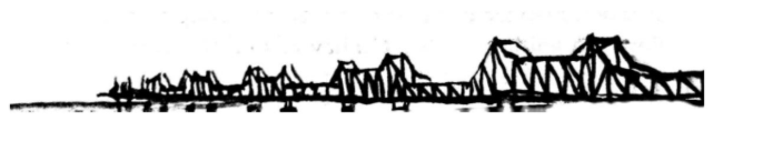 A black and white drawing of a bridge

Description automatically generated