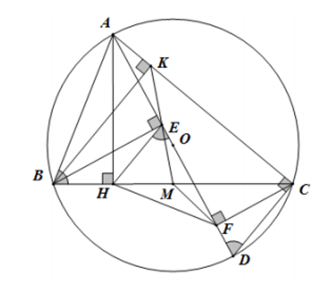 Cho tam giác ABC nhọn có AB < AC và nội tiếp trong đường tròn tâm O đường kính AD. Gọi (ảnh 1)