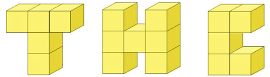 Trong ba chữ trên, chữ nào được tạo bởi nhiều hình lập phương nhất? (ảnh 1)
