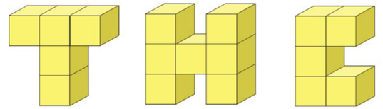 Trong ba chữ trên, chữ nào được tạo bởi số hình lập phương bằng nhau ? (ảnh 1)