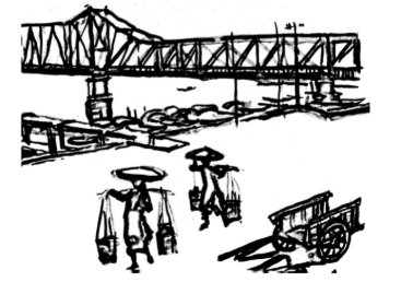 A drawing of a bridge and a person carrying goods

AI-generated content may be incorrect.