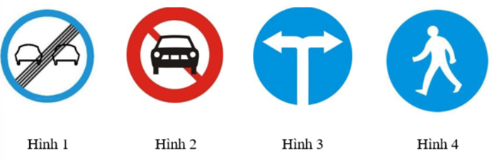 Cho các biển báo dưới đây.   Hỏi biển báo nào dưới đây không có trục đối xứng? 	A. Hình 1.	B. Hình 2.	C. Hình 3.	D. Hình 4. (ảnh 1)