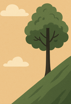 Ở phía chân đồi, cách gốc cây 30m, người ta nhìn ngọn cây dưới một góc 45 độ so với phương nằm ngang. Tính chiều cao của cây đó (ảnh 1)