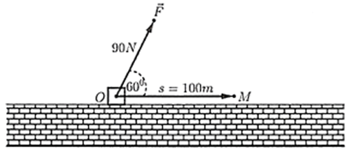 Một người dùng một lực vec F có độ lớn 90N làm một vật dịch chuyển một đoạn 100 m. Biết lực vec F hợp với hướng dịch chuyển một góc 60 độ. Công sinh ra bởi lực vec F bằng bao nhiêu Jun. (ảnh 1)