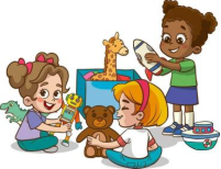 B. They are singing a song.  C. They are playing with toys. (ảnh 1)