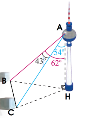 Tính khoảng cách giữa hai cột mốc này(kết quả làm tròn đến hàng đơn vị) (ảnh 2)