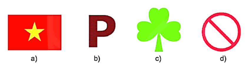 Hình nào dưới đây có trục đối xứng?   	A. Hình a), Hình b), Hình c).	B. Hình a), Hình c), Hình d). 	C. Hình b), Hình c), Hình d). 	D. Hình a) và Hình c). (ảnh 1)