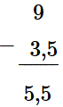Đặt tính rồi tính 9 - 3,5 (ảnh 1)