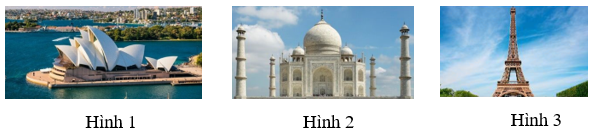 Cho các công trình kiến trúc sau:   Hình 1	  Hình 2	  Hình 3 Có bao nhiêu công trình là hình có trục đối xứng? 	A. 1.	B. 2.	C. 3.	D. 0. (ảnh 1)
