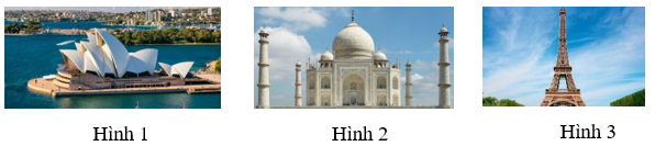 Cho các công trình kiến trúc sau:   Hình 1	  Hình 2	  Hình 3 Có bao nhiêu công trình là hình có trục đối xứng? 	A. 1.	B. 2.	C. 3.	D. 0. (ảnh 1)
