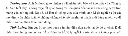 Đọc trường hợp và trả lời câu hỏi     a) Em hãy nhận xét thái độ, hành vi của anh M trong trường hợp trên. (ảnh 1)