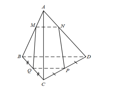 Vậy \(PQ\parallel MN\) \( \Rightarrow MNPQ\) là hình thang. (ảnh 1)