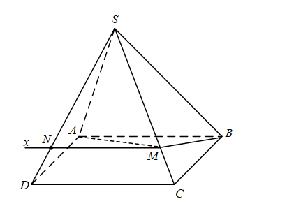 Gọi \(N = Mx \cap SD\) trong \(\left( {SCD} \right)\) \( \Rightarrow N = SD \cap \left( {MAB} \right)\)  Vậy \(MN\) song song với \(CD\). (ảnh 1)