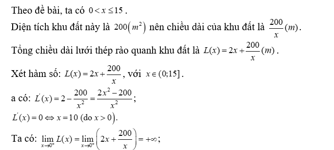 Anh Nam có một mảnh đất rộng và muốn dành ra một khu đất hình chữ nhật có diện tích 200 m2 để trồng vài loại cây mới. Anh dự kiến rào quanh ba cạnh của khu đất hình chữ nhật này bằng lưới thép, cạnh còn lại sẽ tận dụng bức tường có sẵn. (ảnh 2)