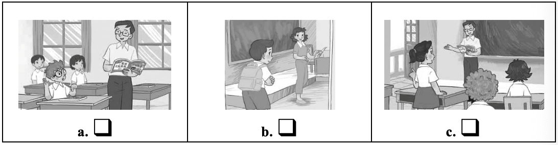 3. Read and tick. 1. A: Ms Hoa, may I come in? B: Yes, you can. (ảnh 1)