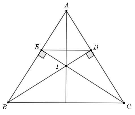 Cho tam giác \(ABC\) cân tại \(A\) \(\left( {\widehat A (ảnh 1)