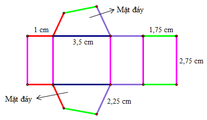 Cho tấm bìa như hình bên. Khi sắp xếp độ dài các cạnh của mặt đáy theo thứ tự từ nhỏ đến lớn, ta được: (ảnh 2)
