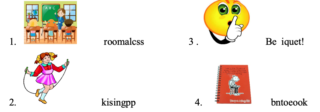 PART III: WRITING Unscramble these words from the pictures (1 pt) (ảnh 1)