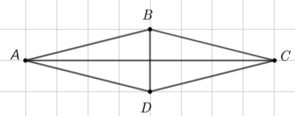 Hình thoi không có tính chất nào dưới đây? 	A. Hai đường chéo cắt nhau tại trung điểm của mỗi đường.	 	B. Hai đường chéo bằng nhau.	 	C. Hai đường chéo là các đường phân giác của các góc của hình thoi.	 	D. Hai đường chéo vuông góc với nhau. (ảnh 1)