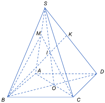 Câu 35.	Cho hình chóp S.ABCD có đáy ABCD là hình bình hành tâm O, M là một điểm trên cạnh SA. Gọi I là giao điểm của MC và SO. Tìm giao điểm K của SD và mặt phẳng (MBC).  (ảnh 1)