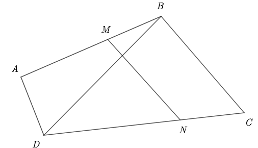 Cho tứ giác \(ABCD\), hai điểm \(M,\, (ảnh 1)