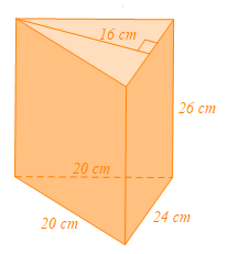 Tính diện tích xung quanh và thể tích của hình lăng trụ đứng tam giác có các kích thước như hình vẽ bên. (ảnh 1)